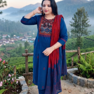 Royal Blue & Crimson Embroidered Ready-to-Wear Set - Ready To Wear from Flair Designs