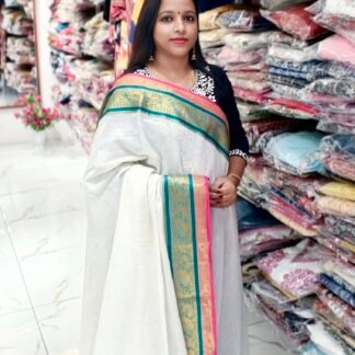 Premium Mull Cotton Saree. Magenta- Teal Blue (Code- SMC5005)